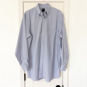 Jos a. Bank men's blue stripe dress shirt 17 - 37 travelers collection